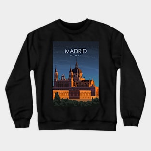 Madrid Spain Vintage Minimal Retro Travel Poster at Night Crewneck Sweatshirt